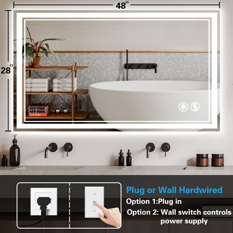 Bathroom Mirror with Lights Anti-Fog Dimmable Lighting 3 Colors  LED Bathroom Mirror Brightness Wall Mounted Easy To Set Up  Horizontal/Vertical