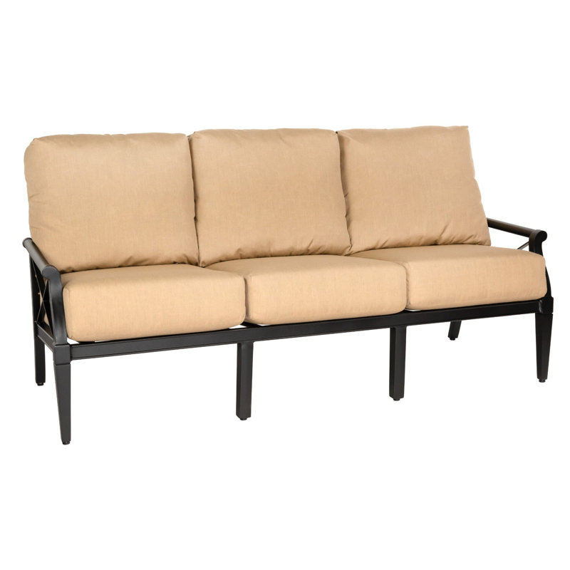 Andover 77" Wide Outdoor Patio Sofa with Sunbrella Cushions, Chestnut Brown, Fife Bark