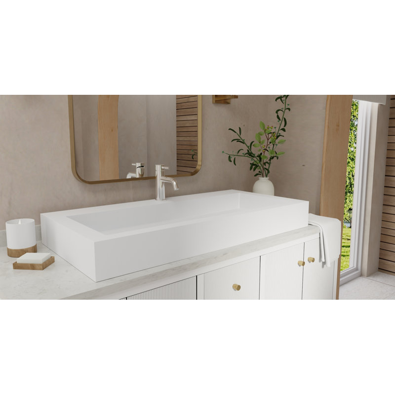 Badeloft 39.3" x 18.8" Rectangular Stone Resin Vessel Bathroom Sink WB-05-XL-M in Matte White, Matte White