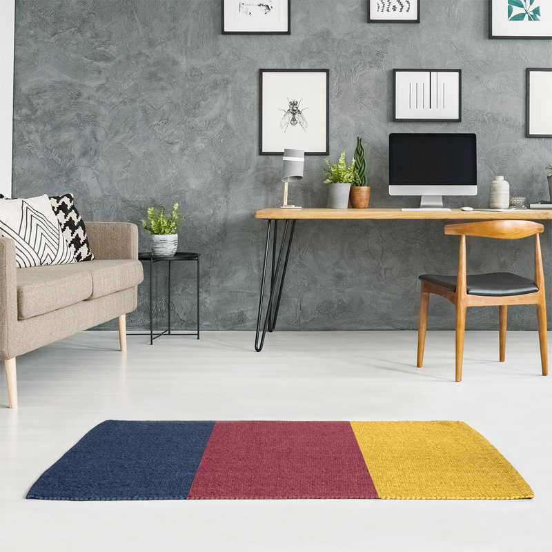 Tapis bleu/jaune/rouge rayé, Rectangle 9 pi x 12 pi