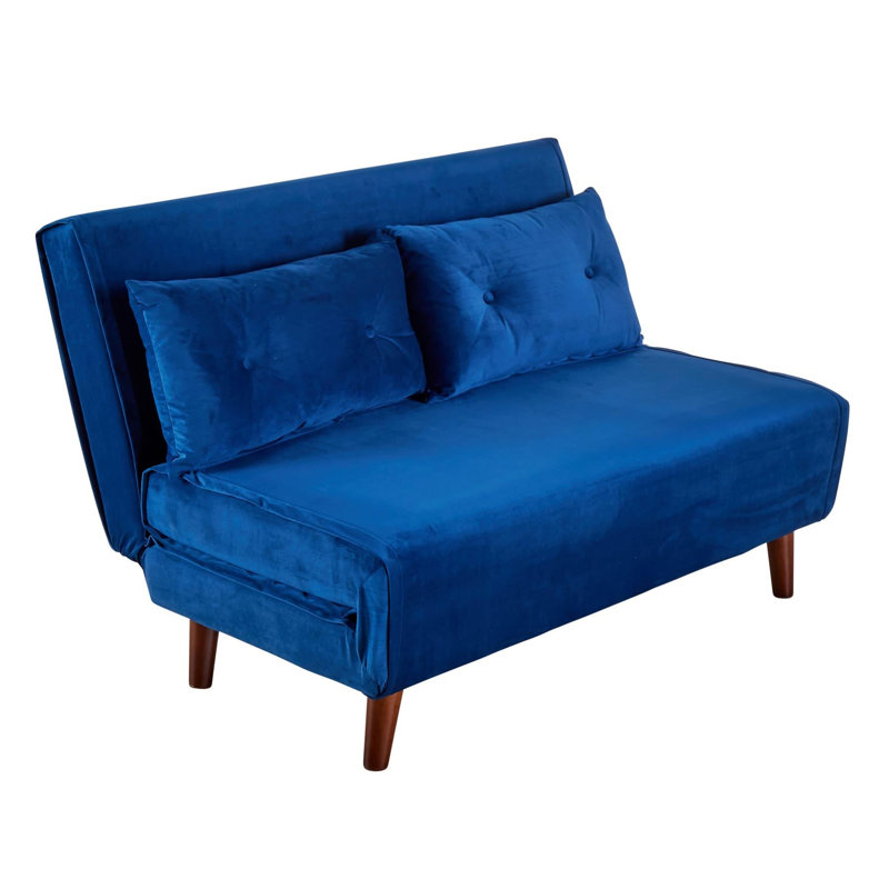 Lonara Two Seater Upholstered Double Sofa Bed, Blue Velvet