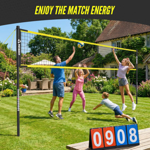 Portable Volleyball Net Set With Adjustable Height & Width (32/26/20 Ft)