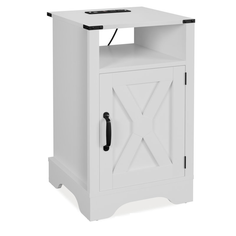 Table de chevet avec station de charge Farmhouse, Blanc