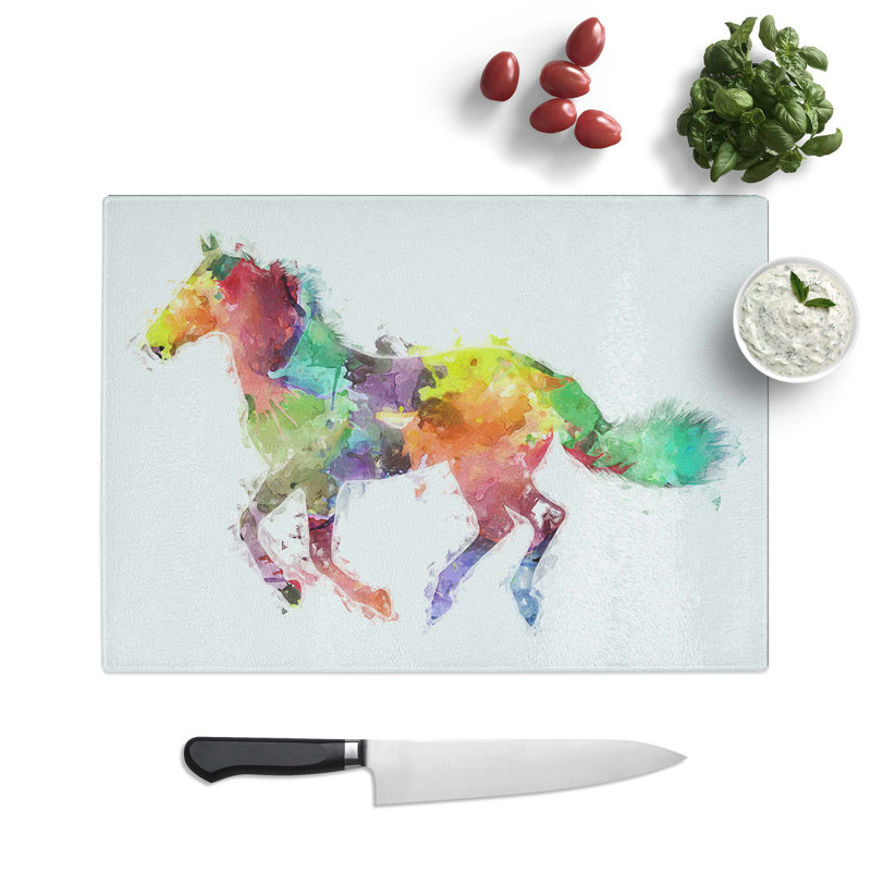 Tempered Glass Painted Horse Chopping Board, 39 cm W x 28.5 cm L