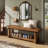 55" Solid Wood Entryway Bench with Shoe Storage, Rustic Charred Wood Grain Foyer Bench with Open Shelf for Hallway, Mudroom, Bedroom, Easy Assembly-31547342