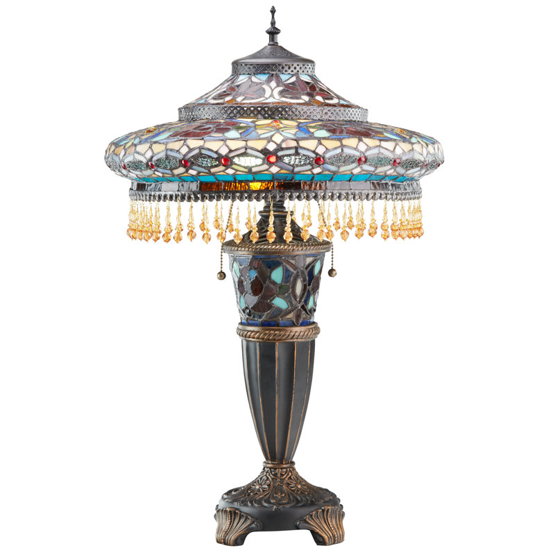 Rodovre 27.5"H Tiffany Style Stained Glass Parisian Double Lit Table Lamp