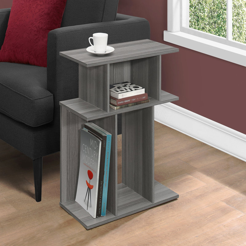 Table d'appoint, côté, bout, table de chevet, stratifié gris lampe, contemporain, moderne, Gris