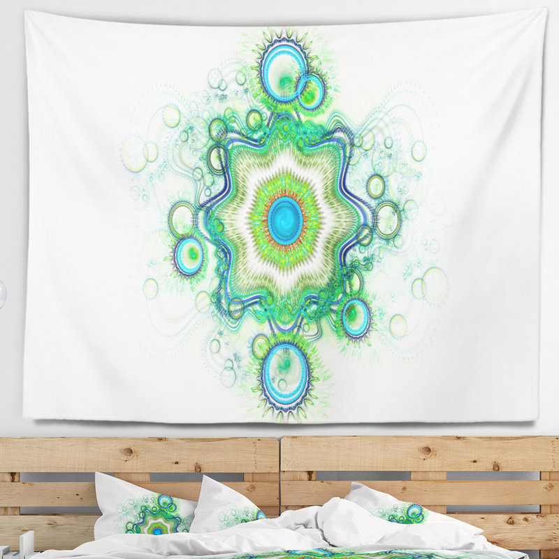 Tapisserie abstraite à motif de fractale étoile cabalistique, H 50 po x l 60 po