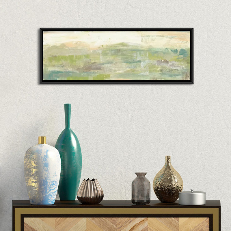 " Greenery Horizon Line III " by Jennifer Goldberger, 16" H x 48" W x 1.5" D, Black Framed Canvas