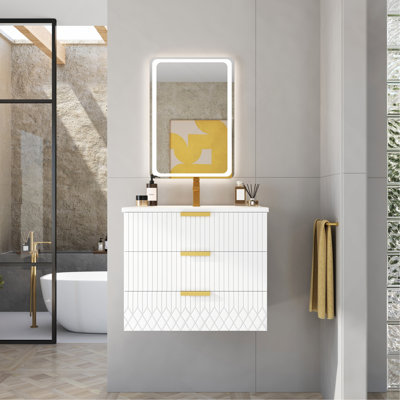 Lavabo de meuble-lavabo mural moderne flottant 24 po avec trop-plein et robinet simple Modern