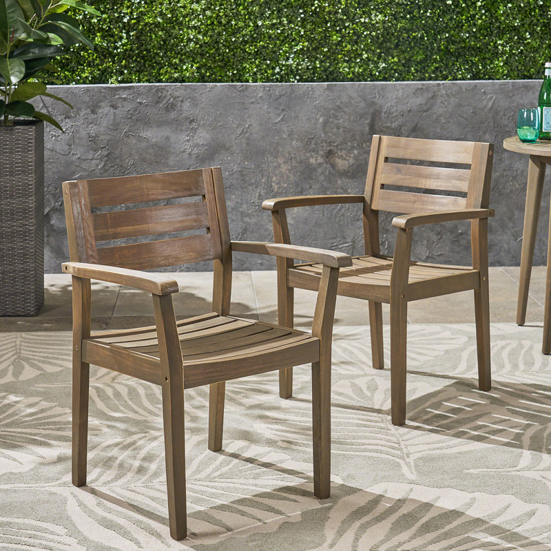Ensemble de 2 chaises de salle à manger, fauteuil de patio en bois d'acacia, pour cour, piscine, jardin, gris, Gris