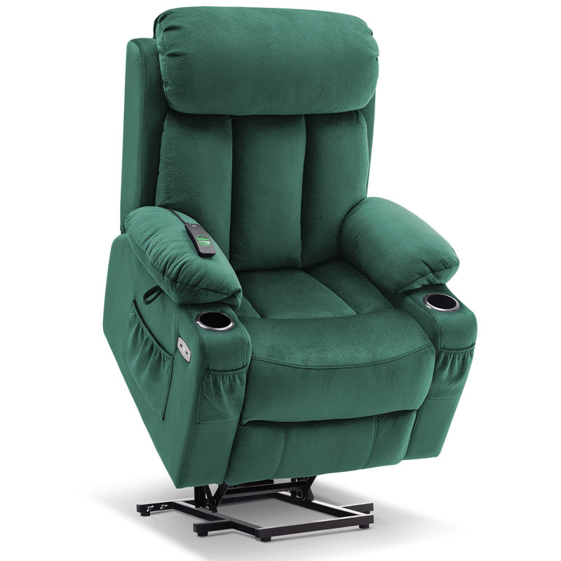 Alexamarie 33.9" Wide Power Recliner Lift Chair, Extended Footrest, Green Polyester