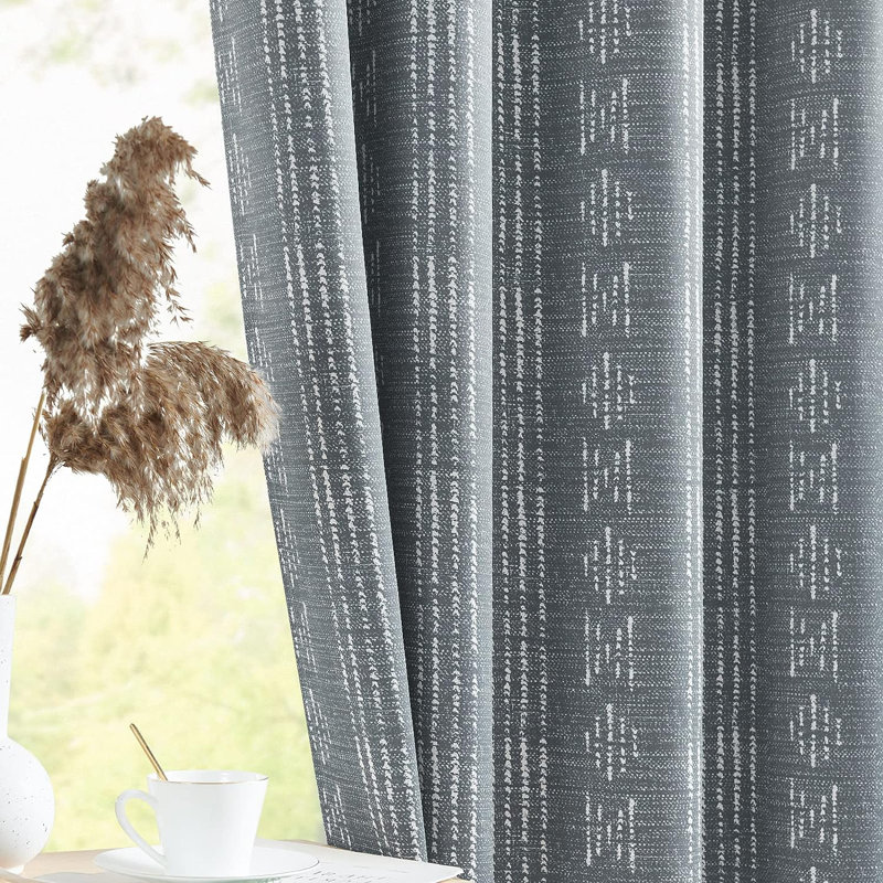 Ayani Bohemian Blackout Curtain Panel, White/Gray, 52" W x 96" L
