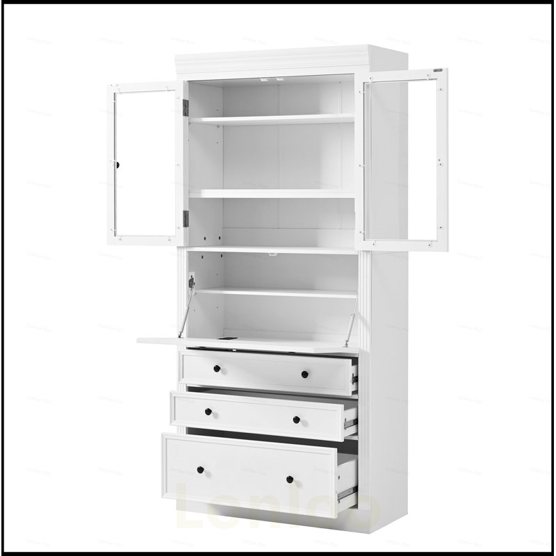 Freestanding Kitchen Pantry Storage Cabinet, Multifunctional Cupboard with 3 Drawers, Adjustable Shelves, and Power Outlet for Dining and Living Room
