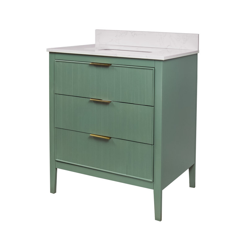 Meuble-lavabo Evelyn, 30", Vert sauge / or