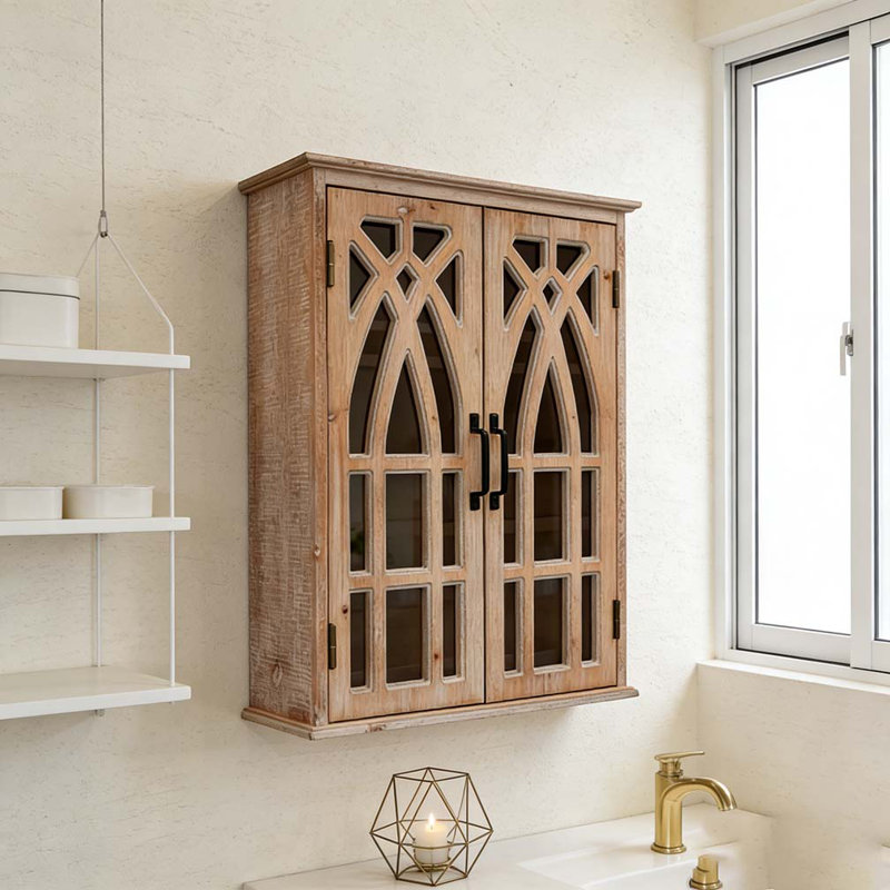Armoire murale avec portes découpées décoratives, Naturel et brun clair