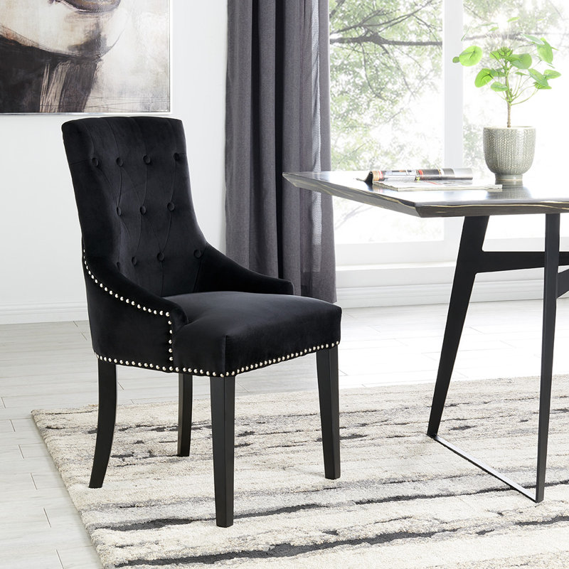 Conway 52cm H Tufted Velvet Upholstered Side Chair, Black, Velvet Black