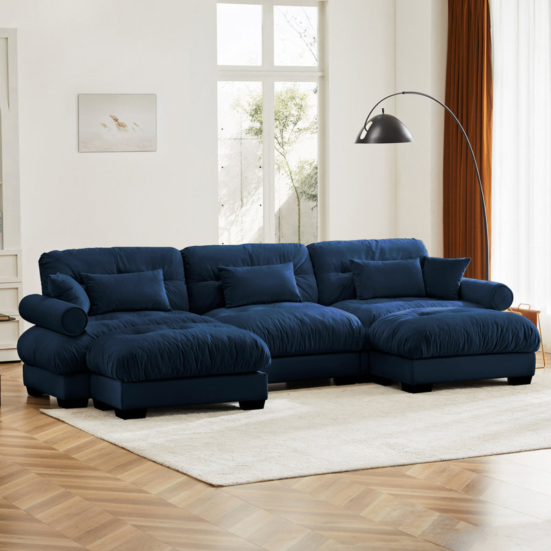 Canapé modulaire U_Shape avec deux repose-pieds amovibles, canapé d'angle moderne à 3 places avec coussins de taille, coussins décoratifs et accoudoirs Blostered, canapé convertible L_Shaped For Living