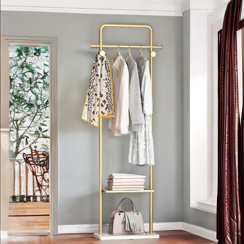Metal Double Coat Stand With 4 Hooks And Hanging Rail