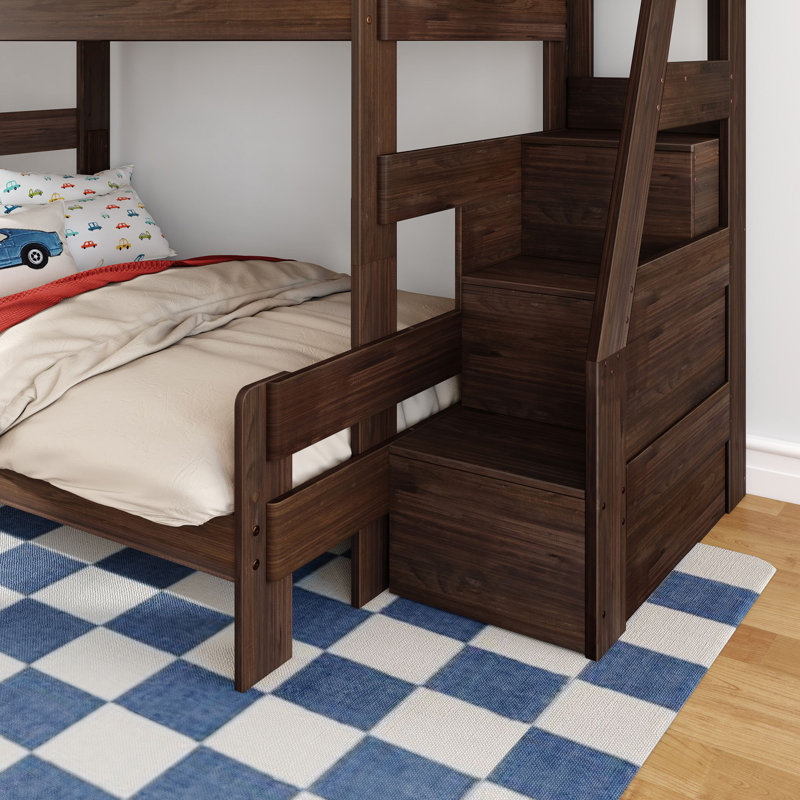 Modern Farmhouse Bunk Bed With Staircase, Twin Over Full, Barnwood Brown