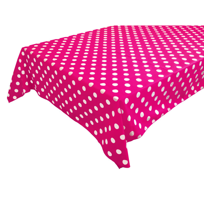 Polka Dots Print Tablecloths, 84" L x 58" W, White/Fuchsia