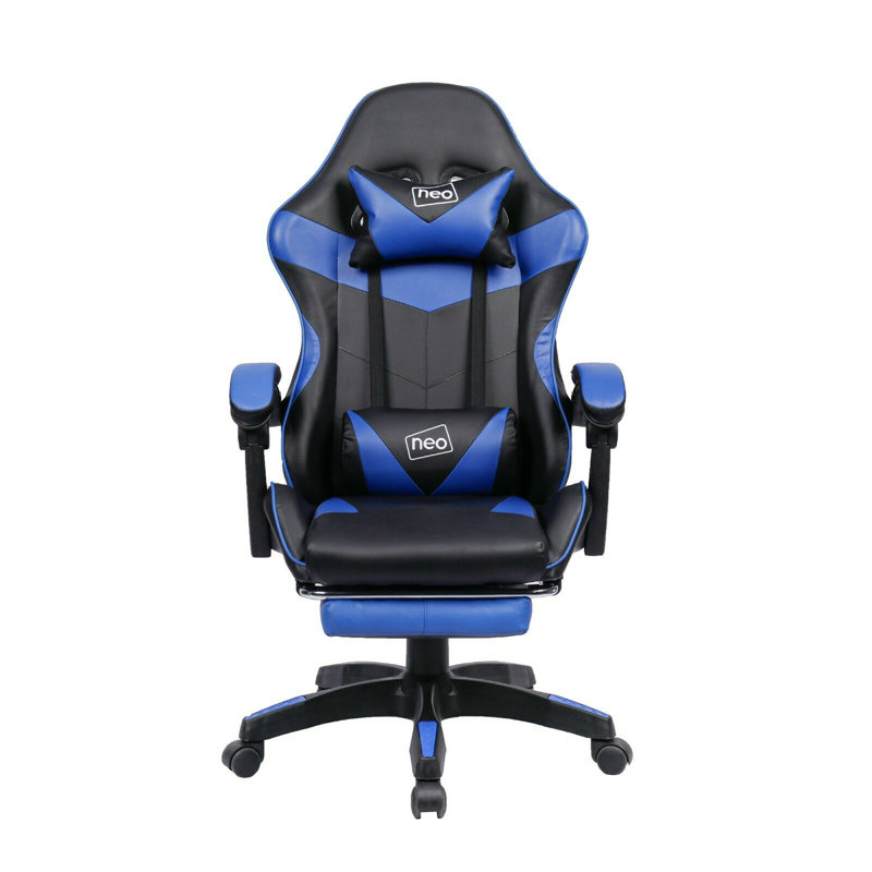 Racing Massage Computer Gaming Chair with Footrest, Blue/Black