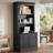 83.4"Tall Bookshelf with LED Lighting, Modern Bookcase with Sliding Doors and Open Shelves,Storage Bookshelf for Living Room,Home Office,Black-1619818212