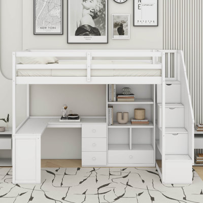Lit mezzanine simple avec bureau et tiroirs