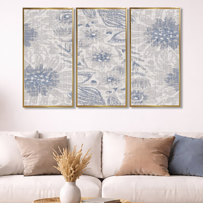 " Vintage Blue Farmhouse Flower V " 3 - Pieces