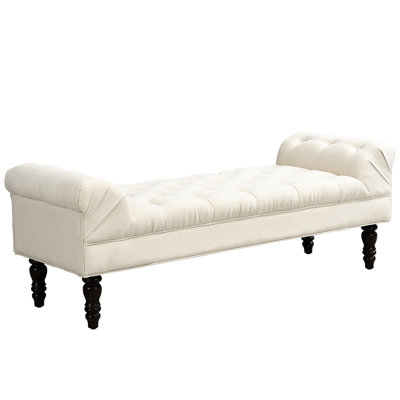 Large Upholstered With Button Tufting And Rolled Arms, Beige, For Bedroom Entryway Beige Button- , Foot Rest Legs Ideal