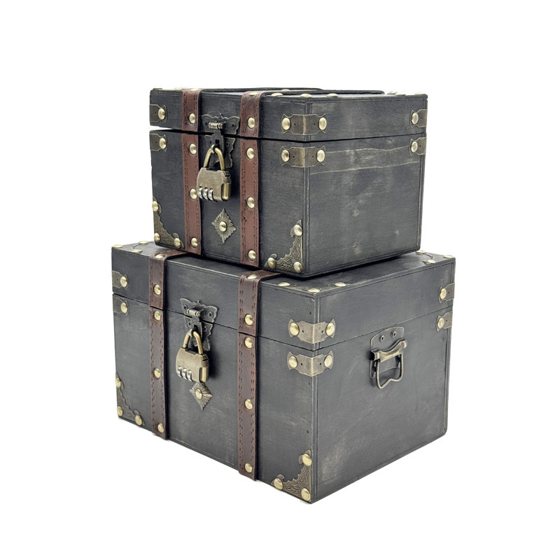 Grey Wooden Treasure Box Set with Lock