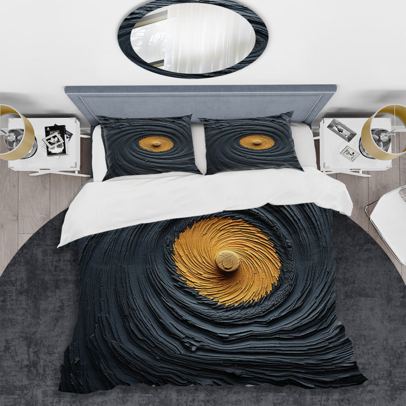 Ensemble de housse de couette moderne en spirale gris et jaune Modern I, Housse de couette pour très grand lit et 2 très