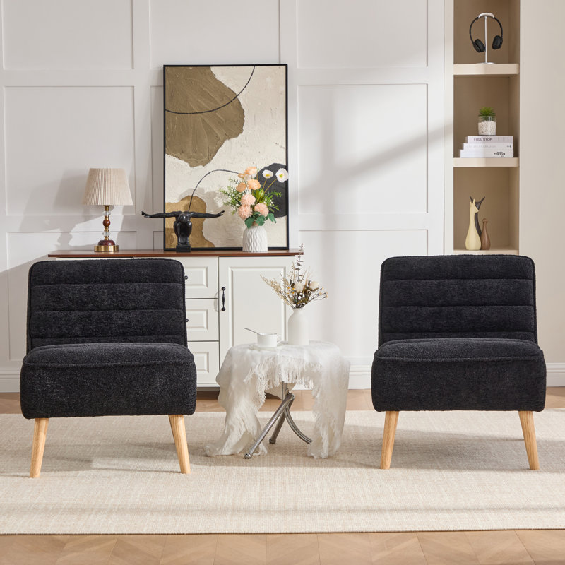 Upholstered Tufted Armless Chair (Set Of 2), Black