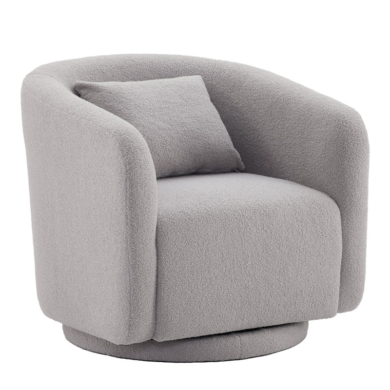 Boucle Polyester Upholstered Swivel Armchair, Light Gray
