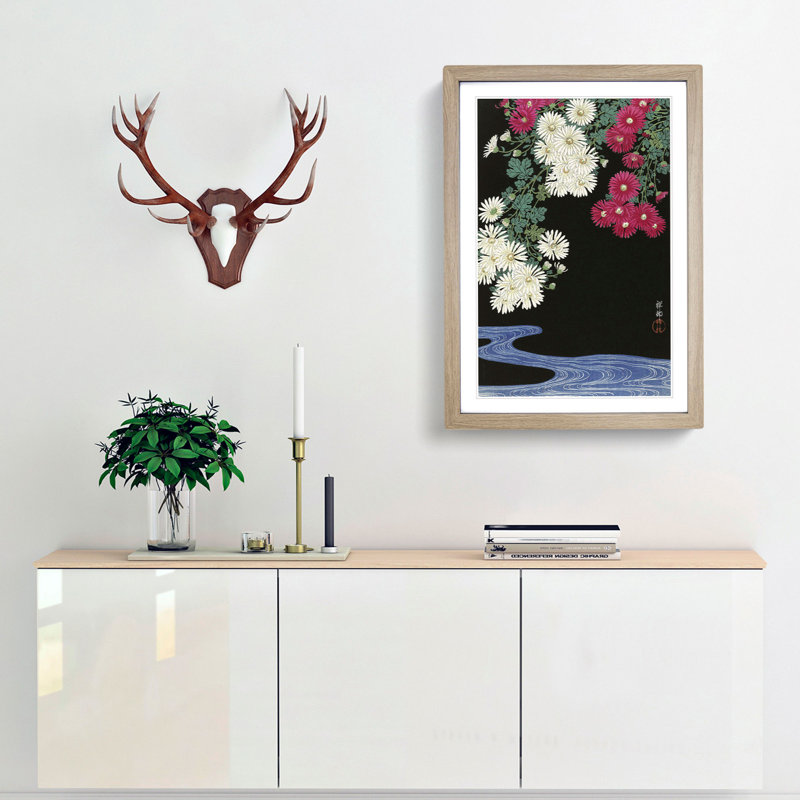 Chrysanthemums by Ohara Koson - Picture Frame Painting Print, Oak Framed, 48cm H x 36cm W x 2cm D