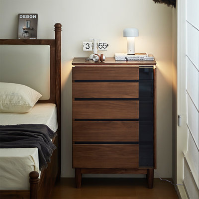 25.59"Brown Solid Wood Walnut Wood Five-Drawer Cabinet