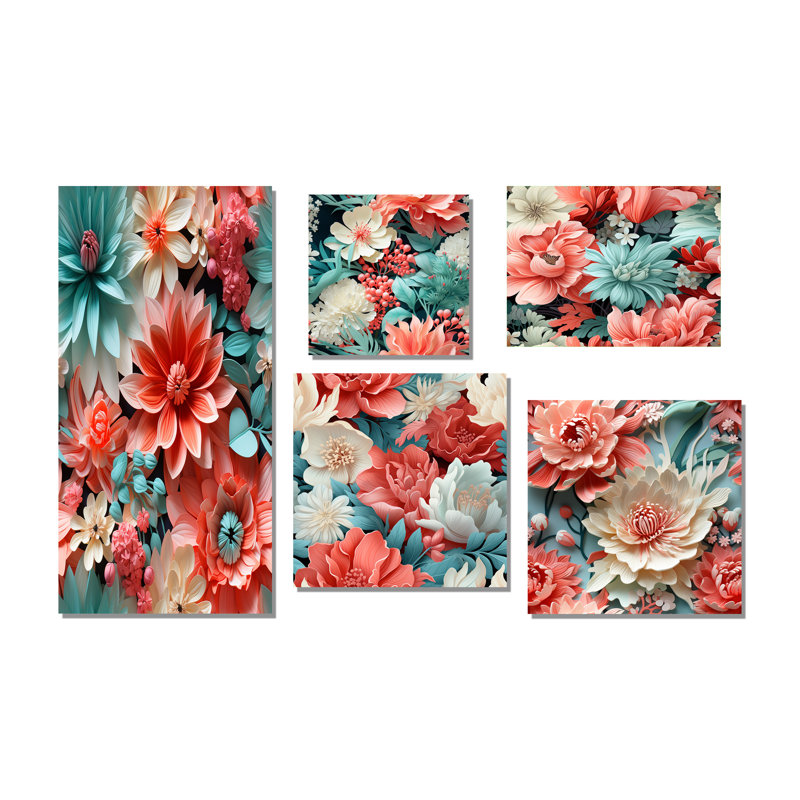 Ensemble de 5 impressions sur toiles tropicales, Toile tendue