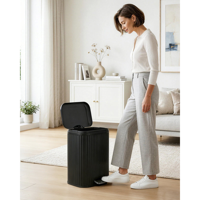 Poubelle de salle de bain 5,2 gallons, poubelle avec couvercle à fermeture en douceur et seau intérieur amovible, poubelle de recyclage en acier inoxydable, poubelle cannelée pour cuisine, bureau, petit espace