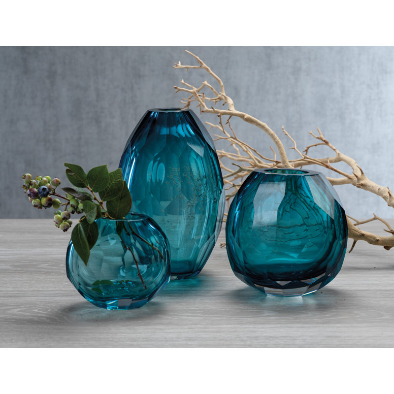 Ladonna Glass Table Vase, Blue, 9.25" H x 6.25" W x 6.25" D
