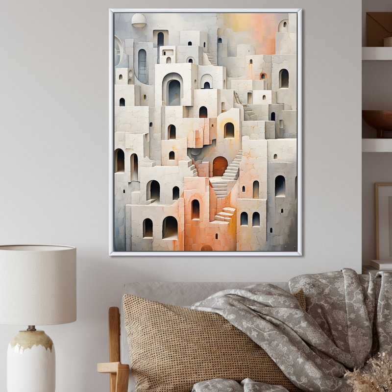 Minimalisme des forteresses I sur toile, H 32 po x l 16 po x P 1 po, Cadre flottant blanc