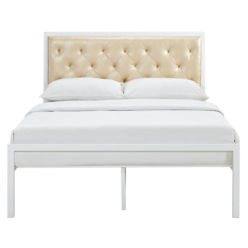 Mia Vinyl Platform Bed Frame, Golden Champagne, Full