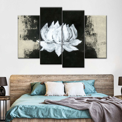 Reproduction d'art sur toile à motif floral noir et blanc