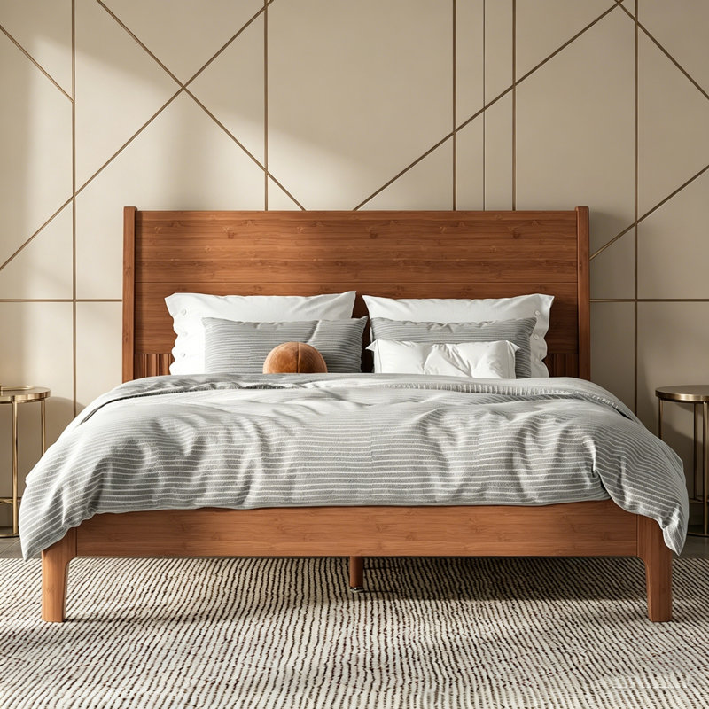 Wooden Bed Frame, Platform Bed Frame With Tall Fluted Headboard And Slat Support, Low Profile Platform Bed, Modern Platform Bed Frame, No Box Spring Required,  Bed With Underbed Storage For Bedroom