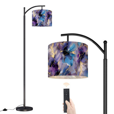 Arc Floor Lamp Gold leaf seamless marble blue purple watercolor Abstract marble Floor Lamps with Remote LED Lights Adjustable Lamp Shades Tall Standing Lamps for Reading Office Living Room