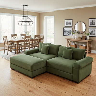 Canapé modulaire en velours côtelé avec méridienne Olive