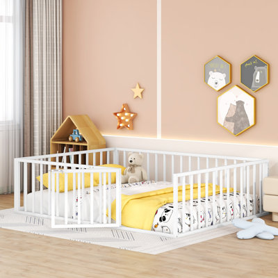Aveline Metal Floor Bed Frame with Fence & Door