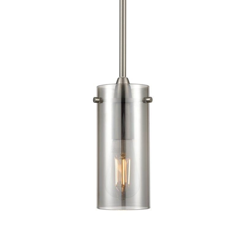 Luminaire suspendu cylindrique à 1 lumière Angelina, Brushed Nickel, Small Shade, Smoke
