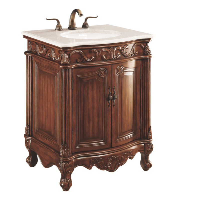 Lunette 27'' Single Bathroom Vanity with Top, Brown, Off White/Cream