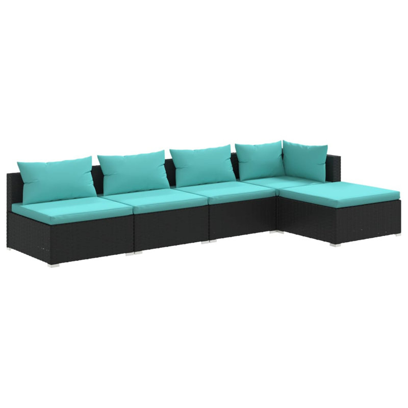 5 Piece Lounge Sofa Seating Group, Blue, Black