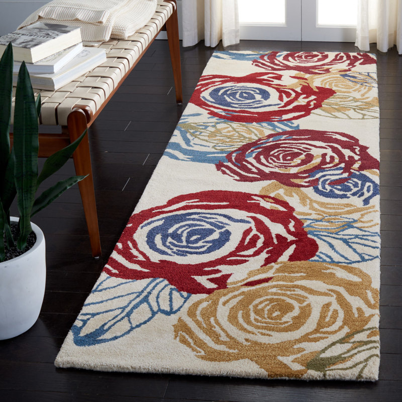 Tapis mauve / jaune en laine touffeté à la main Avayah, Tapis de couloir 2 pi 6 po x 8 pi
